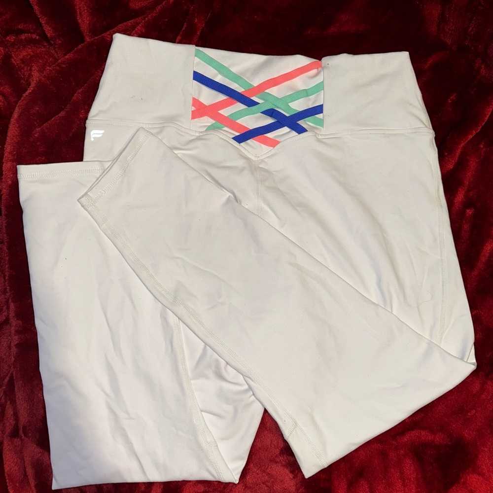 Fabletics White Leggings with Colorful Waistband